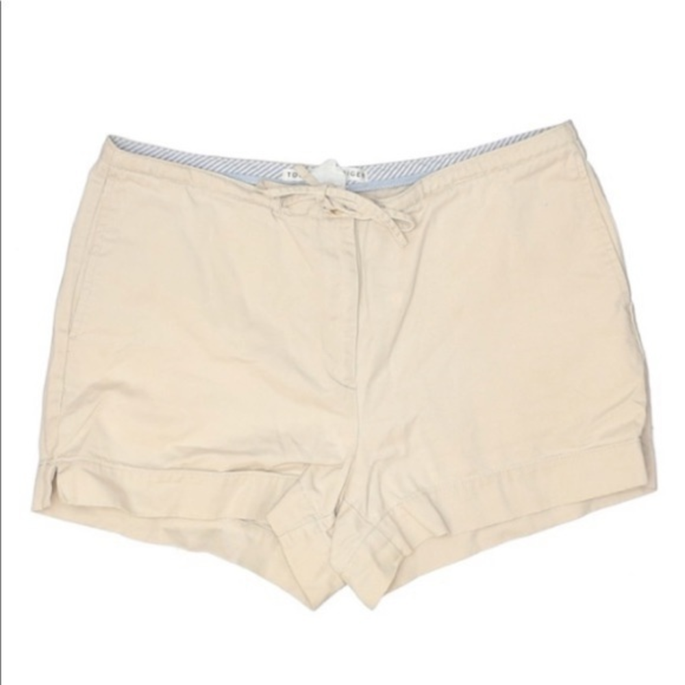 Tommy Hilfiger 8 khaki brown 100% cotton mid rise flat front tie waist‎ shorts